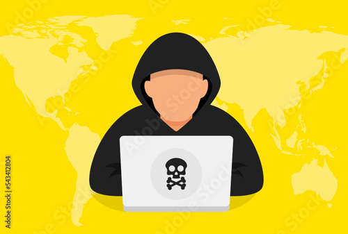 Computer hacker with laptop vector icon
