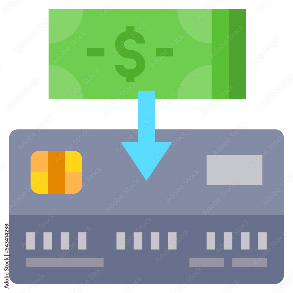 Credit Card Deposit flat color icon. Can used for digital product, presentation, UI and many more.