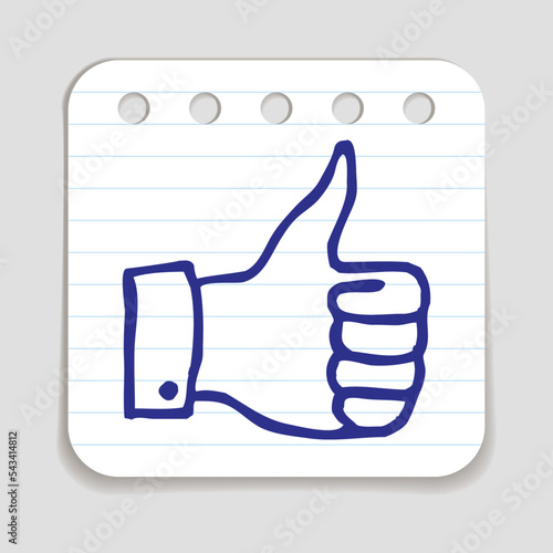 Doodle thumbs up icon or logo. Hand drawn gesture symbol. Line art style graphic design element. Success, pacifist, political position concept. Vector illustration