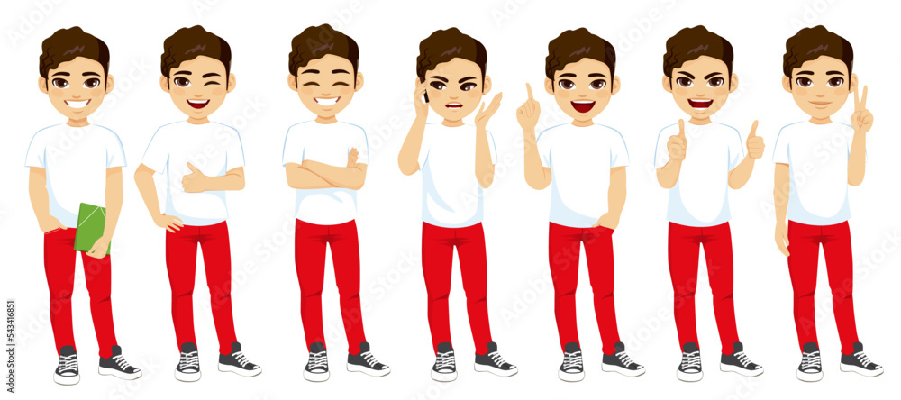 Vector set of student young man character design in different poses ...