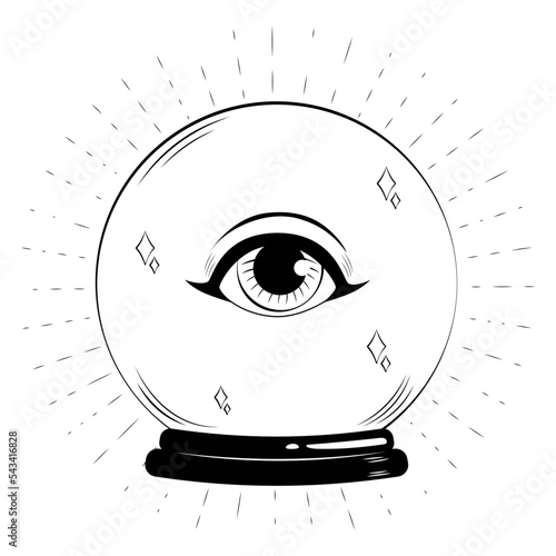 Magic crystal ball to predict future. Hand drawn vector illustration witch symbol isolated on white background