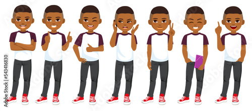 Young in casual clothes standing with different gestures set isolated vector illustration