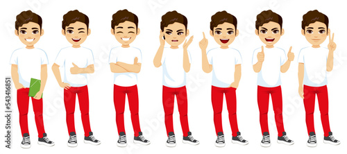 Vector set of student young man character design in different poses 