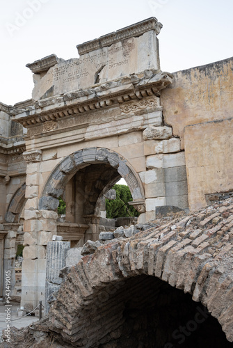 Beautiful marble door in the ancient ruins of Ephesus in Turkey photo