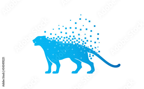 Image of cheetah on white background dots cheetah scale modern technology app