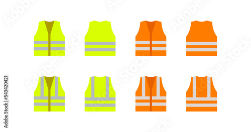 Orange, yellow color reflective safety vest icon. Jacket of worker illustration symbol. Sign workwear vector photo