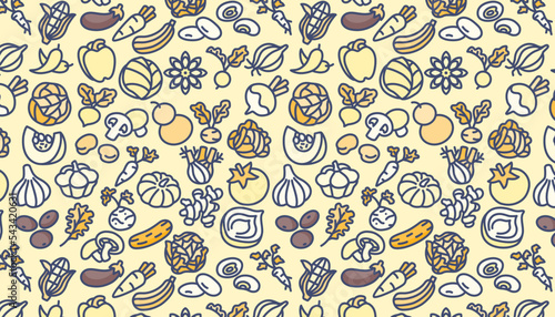 Seamless pattern with vegetables and salad greens.