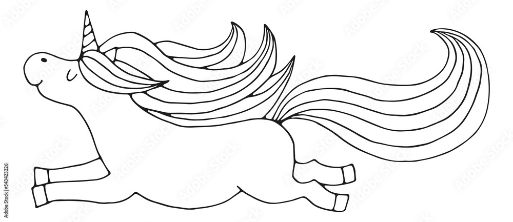 Flying unicorn line icon. Funny magic character Flying unicorn line icon. Funny magic character