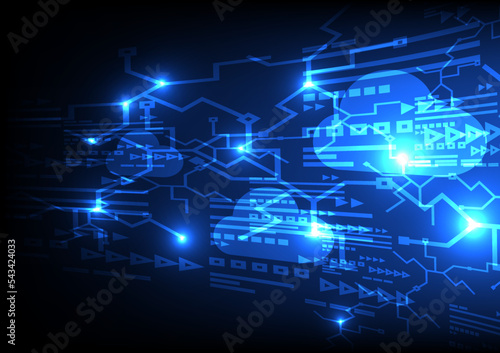 digital technology data network communication cloud background with blue neon light . futuristic computer data and fiber telecoms visualization graphic online. electric intelligence system vector.