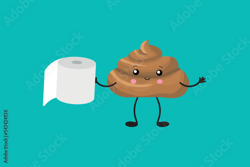Brown poop illustration. Pile of dog poo in flat cartoon style isolated on white background. Funny excrement art.