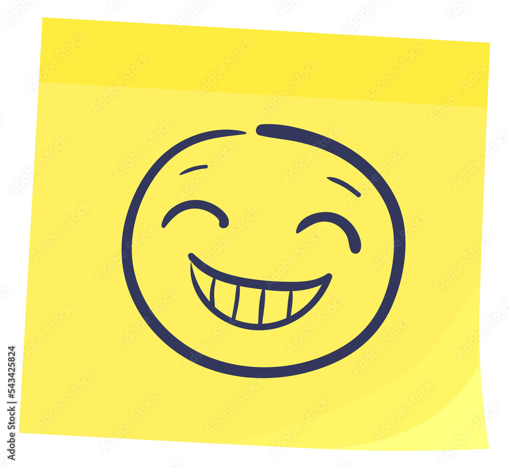 Happy face on yellow sticker. Funny memo note Happy face on yellow sticker. Funny memo note