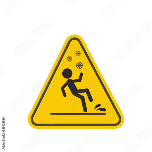 Accident prevention caution slippery ice yellow triangle,beware and careful sign, warning symbol, road and traffic symbol design concept.