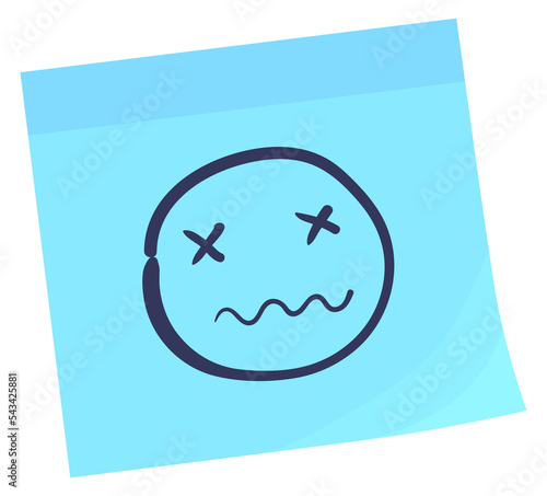 Obraz na plátně Blue sticky note with dead face doodle. Emoji drawing sticker