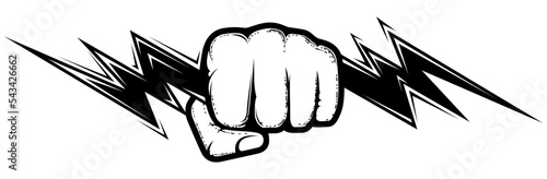 Hand holding a lighting bolt, electricity and power symbol, authority thunder sign, vector