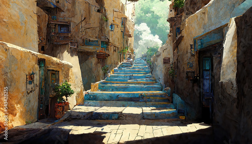 AI generated image of a rural Mediterranean alley way  photo