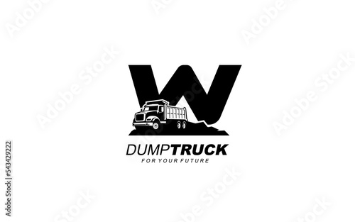 W logo excavator for construction company. Heavy equipment template vector illustration for your brand.