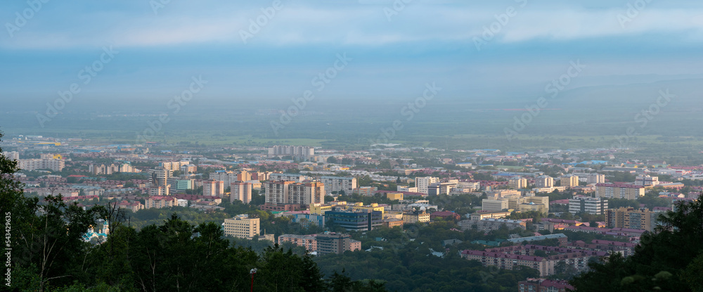 Cityscape, aerial view of Yuzhno-Sakhalinsk from Mount Bolshevik
