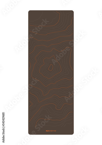 Vector background with black textured topographical contour, vertical map of K2
