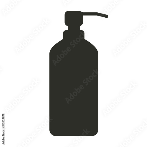 Dispenser for soap or shampoo in a flat simple black bottle