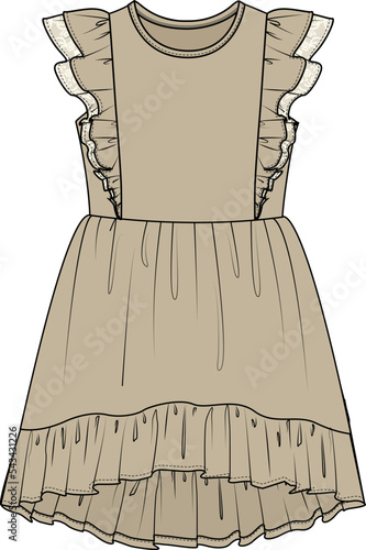TEEN AND GIRLS WEAR WOVEN DRESS VECTOR ILLUSTRATION