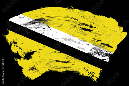 Brunei flag on distressed black stroke brush background photo