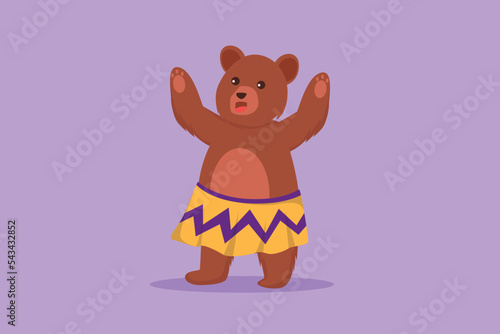 Cartoon flat style drawing a bear perform dances cutely in front of the audience. Circus troupe traveling animals around the world. Success business entertainment. Graphic design vector illustration