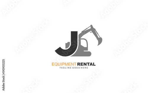 J logo excavator for construction company. Heavy equipment template vector illustration for your brand.