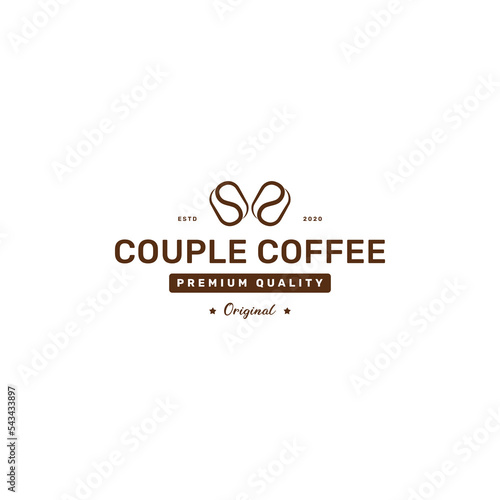 Fototapeta Naklejka Na Ścianę i Meble -  Vintage coffee shop logo coupling coffee beans. Coffee shop hipster logo coupling.