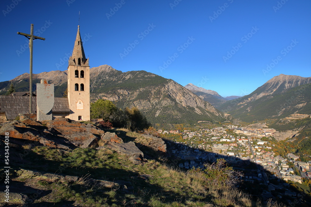 The church of Puy Saint Pierre, a perched village overlooking the city of Briancon, Hautes Alpes (French Southern Alps), France