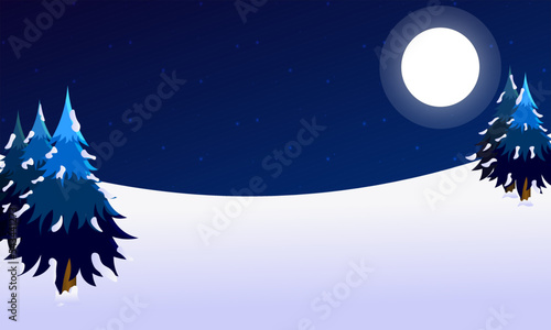 Vector illustration of snow forest and moonlight at night, perfect for Christmas greeting cards, merry christmas and more