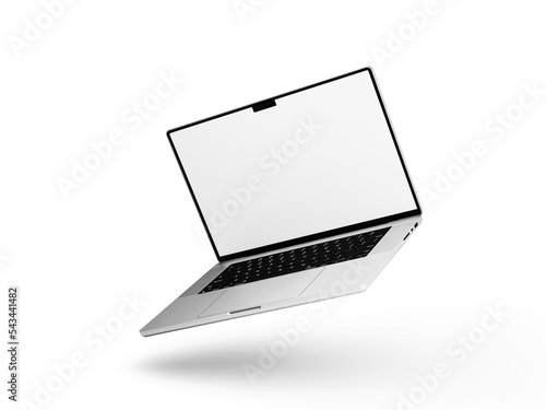 Macbook Pro Laptop in on white background in minimal style for mockup and responsive website. 3D rendered illustration 