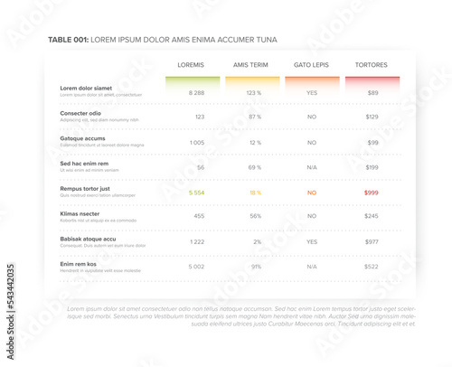 Simple light white stylized data table layout template