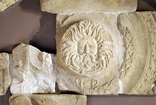 Bas relief carving in a museum at the Roman Baths, in Bath, England photo