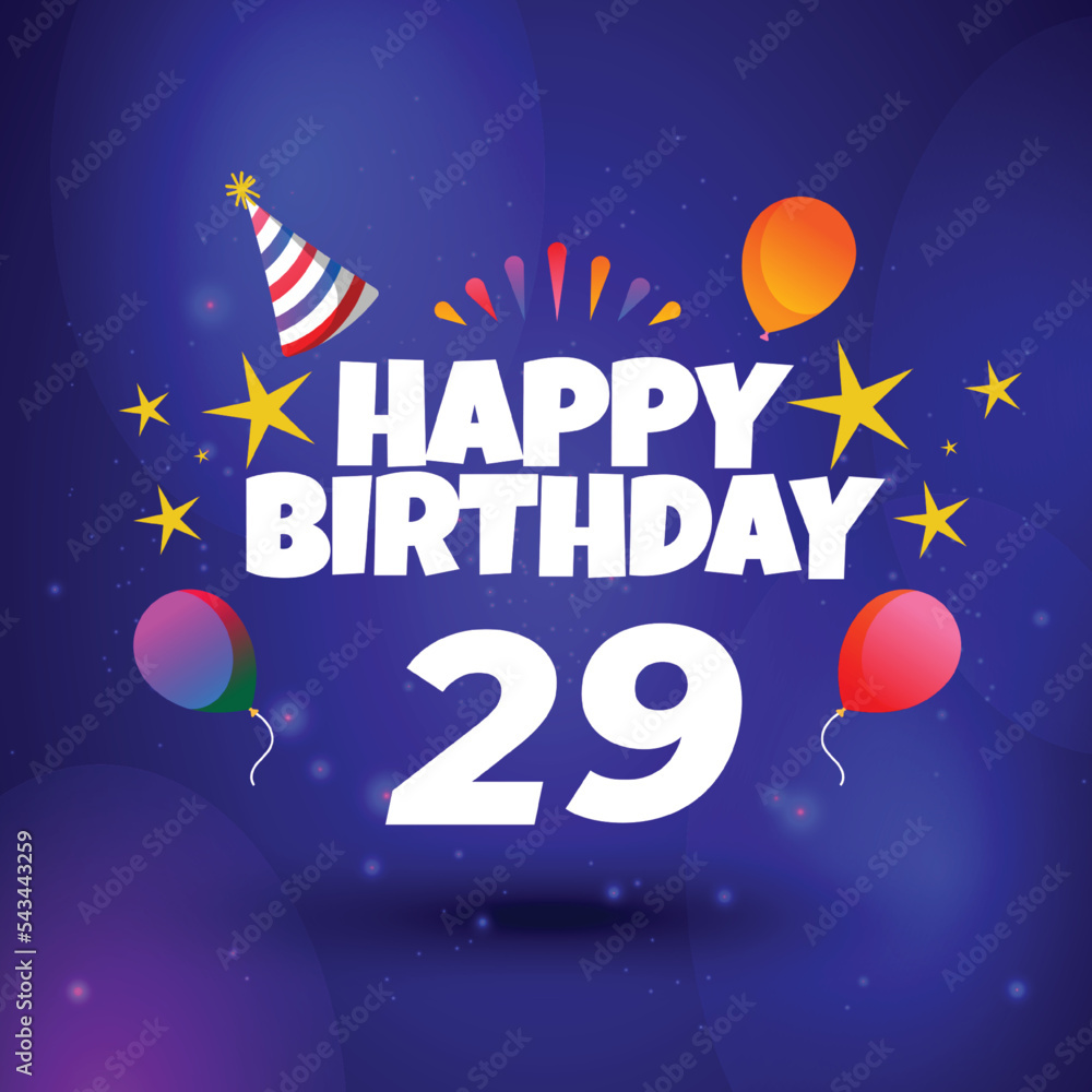 Happy 29th birthday balloons greeting card background