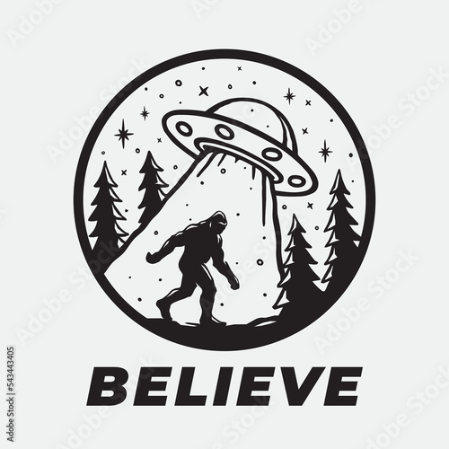 Fotografia Bigfoot and UFO sticker design