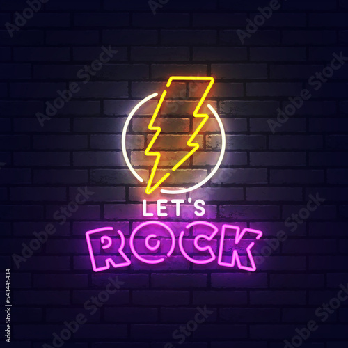 Rock neon sign, bright signboard, light banner. Rock festival. Rock star. Roc...