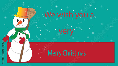 christmas card with snowman and broom