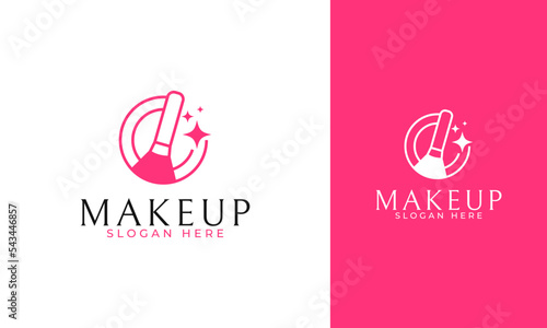 Makeup logo design with brush icon and minimal concept