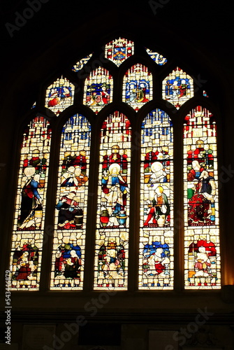 Stained glass window in Bath Abbey, in Bath, England