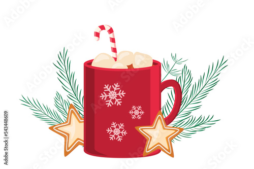 christmas winter cocoa drink cup set isolated on white