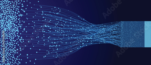 Big data visualisation. Collection, analysis and storage information infographic. Abstract blue lines with dots as cyber background.