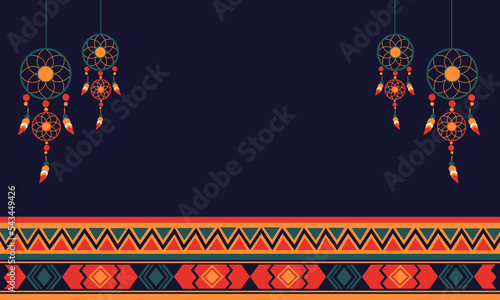 Native American heritage month event. Vector banner, poster, content for social media with text National native american heritage month, November. Background with ornament border, copy space area. 