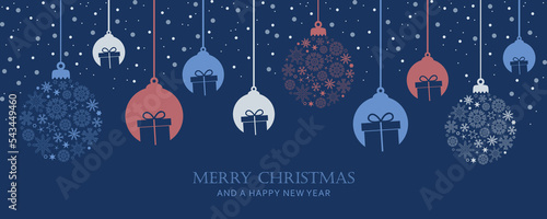 merry christmas card with hanging ball decoration