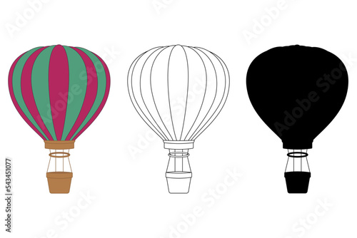 Set of silhouettes of a hot air   balloons. Balloon line art. Black silhouette of aerostat vector illustration