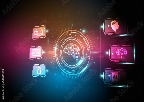 Abstract artificial intelligence technology background. big data, cloud computing, machine learning, information mining, vector, illustration