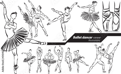 ballet dancer career profession work doodle design drawing vector illustration