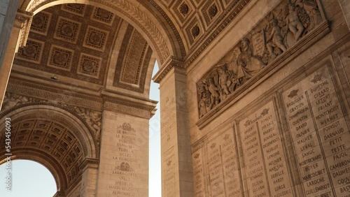 Golden hours Paris city Arc de triomphe, low angle 4K