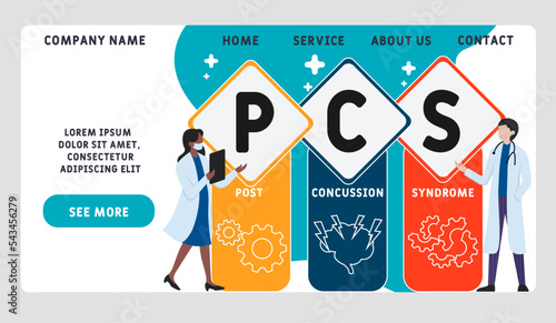 PCS Post-concussion syndrome acronym. business concept background.  vector illustration concept with keywords and icons. lettering illustration with icons for web banner, flyer, landing