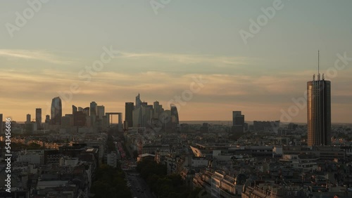 Paris business building view from Triumphal Arch, France