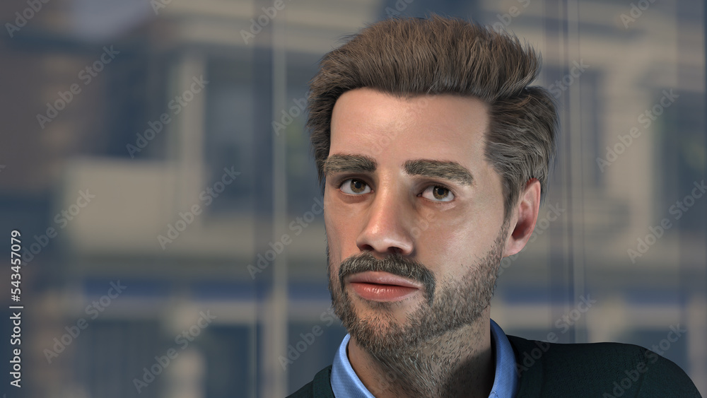 Naklejka premium senior man forty years old with beard on city building background portrait 3D illustration